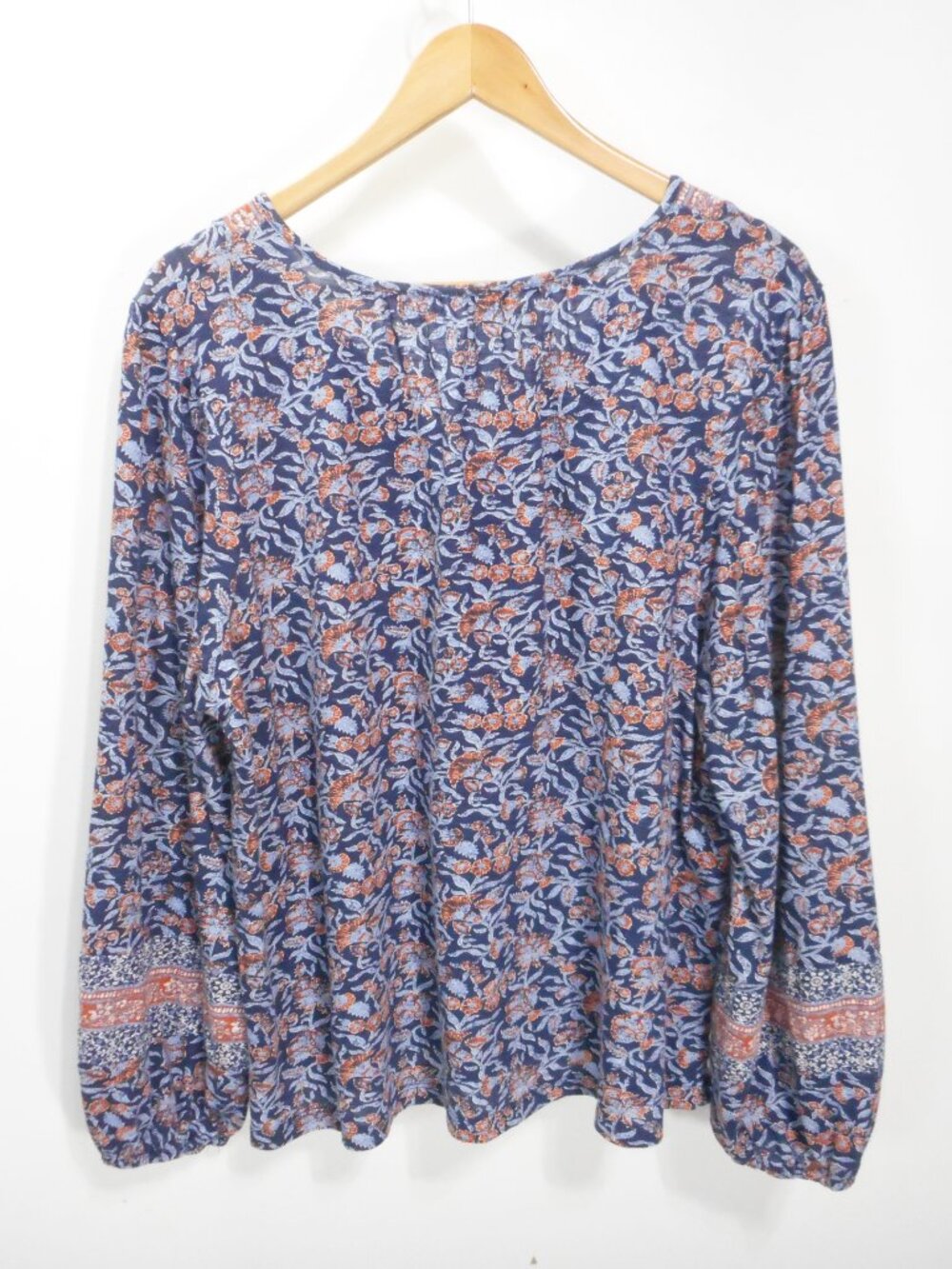 Lucky Brand Blouse Women's XL Popover V-Neck Long Sleeve Boho Top Floral Peasant - Picture 3 of 14